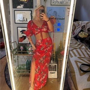 Floral Red Two Piece Set